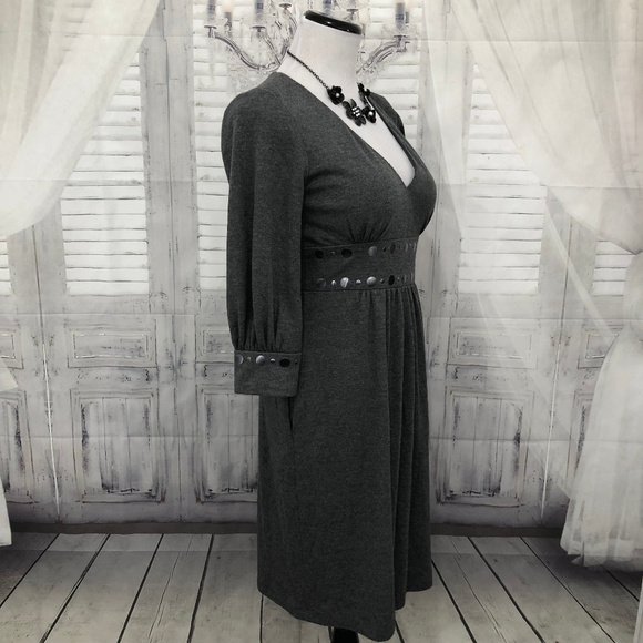 David Meister 4 Gray V Neck Studded Dress Sheath - Picture 4 of 8